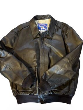 Airborne A2 Leather Bomber Jacket Mens Large Tall Brown Military Style
